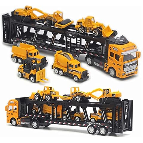 Crelloci 7pcs Construction Truck Toys Cars Transporter Mini Diggers Dumpers Excavator Tractor Set Pull Back Metal Car Carrier Diecast Kids Play Vehicles Model for 3 4 Year Old Boy Girl Children Cover