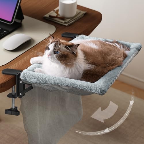 Cat Bed for Desk with Foldable & Sunken Design,Cozy Faux Rabbit Fur cat Desk Bed for Home Working&Gaming Play,Sturdy Framework Maximum Hold Up to 33lb Faux Rabbit Fur Large