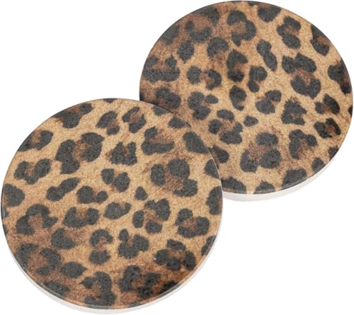 P. Graham Dunn 2.75 x 2.75 Absorbent Ceramic Car Coasters, Pack of 2, Animal Leopard Print