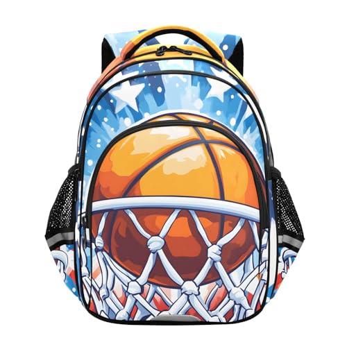 Cartoon Basketball Hoop Star School Backpack for Boys Kid's Backpack Light Weight Bookbags Elementary High School Water Resistant Laptop Bags Men Travel Daypacks,15.3