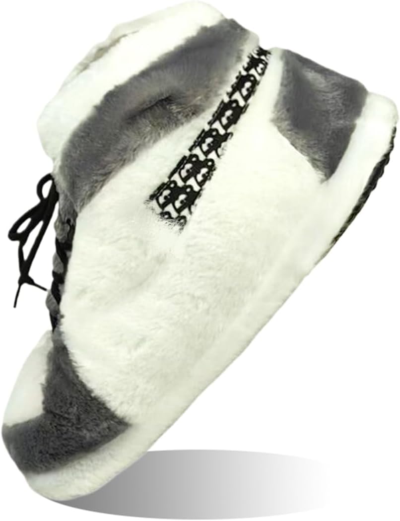 Sneaker Slippers Non Slip Sole Indoor House Plush Slippers Unisex Indoor Floor Cotton Shoes (Grey-DA,5.5,12)