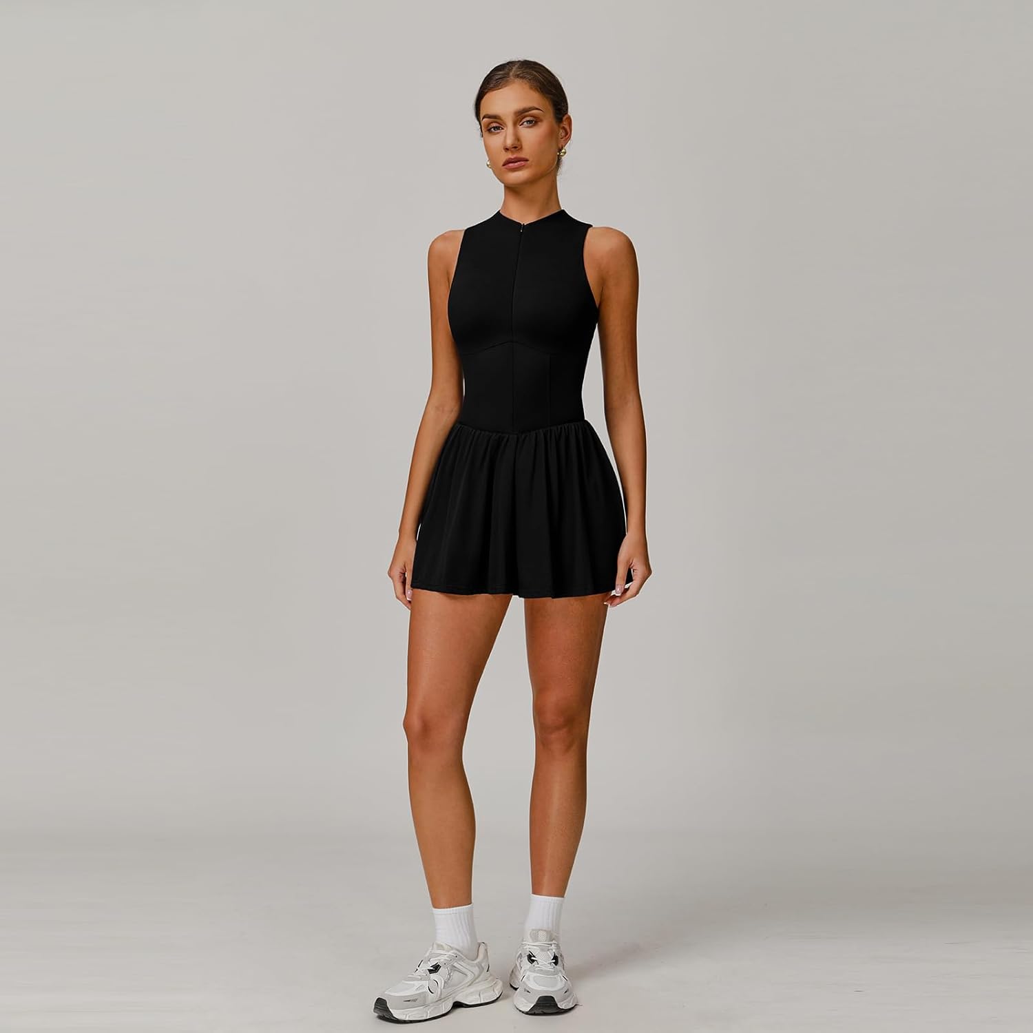 Tennis Golf Dresses for Women, with Built-in Bra Shorts,A-Line Hem Skirt Athletic with Pockets,Zipper Slim Fit - Image 2