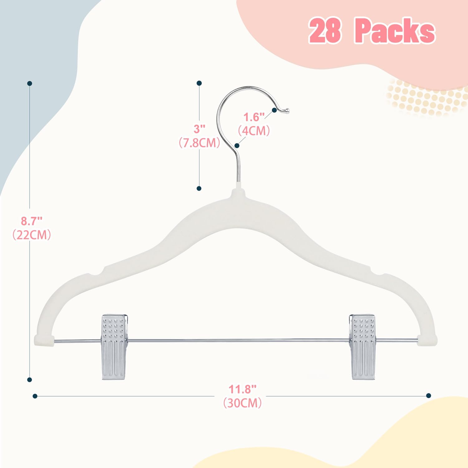 ManGotree 11.8'' Baby Velvet Hangers with Movable Clips, Non-Slip Kids Felt Hangers, Ultra-Thin Space-Saving Children's Clothes Hangers for Skirts, Pants, Dresses, Shirts, Jackets (28 Pack, White) - Image 7
