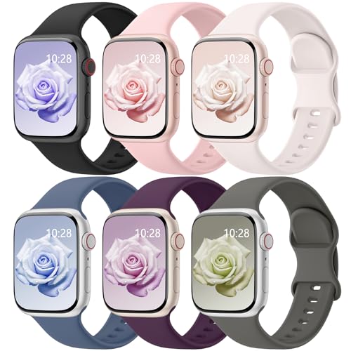 Image of 6 Pack Silicone Sport Bands Compatible with Apple Watch Bands for Women Men | Soft Wristband 40mm 38mm 41mm 44mm 45mm 46mm 42mm 49mm, Replacement Strap for iWatch Series 11 10 9 8 7 6 5 4 3 2 1 SE Ultra
