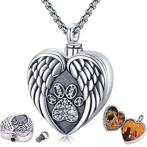 Eusense Collar Urna Para Ceniza De Perro Y Gato, Joyería Cremación Para Mascotas Plata Esterlina 925, Recuerdo Corazón Con Pata, Cadena Medallón Con Imágenes Eusense Collar Urna Para Ceniza De Perro Y Gato, Joyería Cremación Para Mascotas Plata Esterlina 925, Recuerdo Corazón Con Pata, Cadena Medallón Con Imágenes