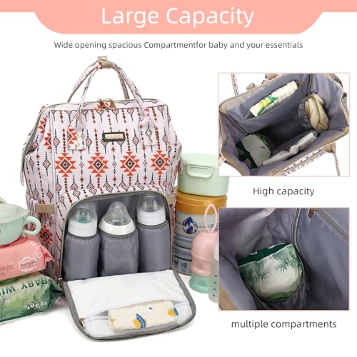 Image of GAIVP Diaper Bag Backpack, Diaper Bags for Baby Girls Boys, Baby Bags for Moms Dads, Nappy Changing Bag with Insulated Pockets,Multi-functional Waterproof Backpack with Stroller straps-Tribal Orange