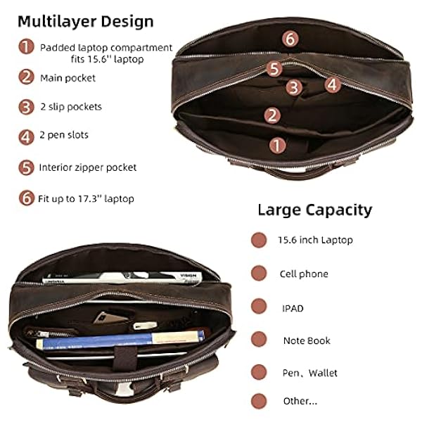 UBANT Maletín de cuero genuino para hombres de 17.3 pulgadas portátil maletín vintage de cuero de grano completo bolsa de mensajero caso de la computadora oficina bolso de negocios bolsa de viaje