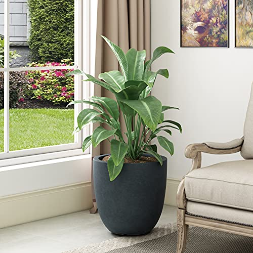 Image of Kante 18 Inch Dia Round Concrete Planter, Indoor Outdoor Large Plant Pot with Drainage Hole and Rubber Plug for Home Patio Garden, Dark Gray