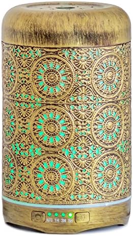 Aroma Diffuser for Essential Oils Metal Vintage 250ML Timed Aromatherapy Oils Diffusers with Waterless Auto Shut-Off Protection 7 Colors Changing Light, Ultrasonic Cool Mist Humidifier for Home