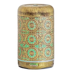 Aroma Diffuser for Essential Oils Metal Vintage 250ML Timed Aromatherapy Oils Diffusers with Waterless Auto Shut-Off Protection 7 Colors Changing Light, Ultrasonic Cool Mist Humidifier for Home