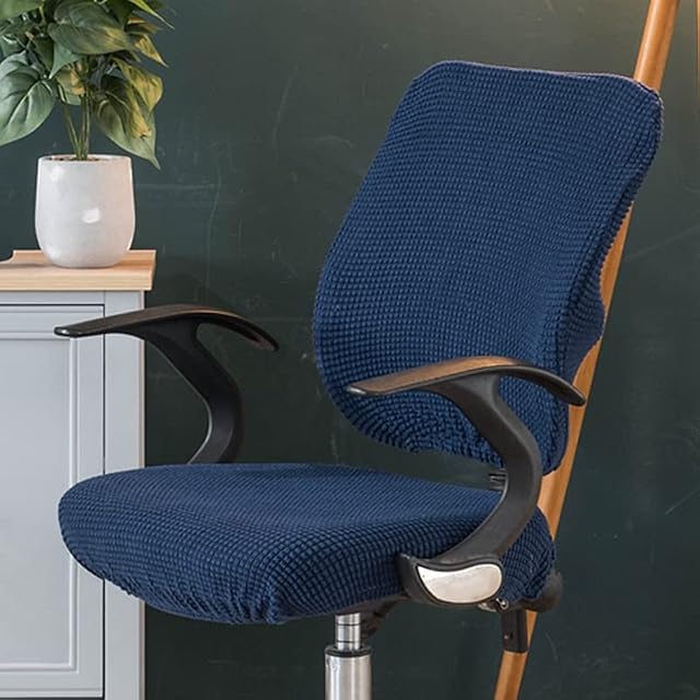 Stretch Office Chair Covers Universal Non Slip Computer Chair Seat Cushions Slipcover Seperate Desk Chair Covers Spandex Swivel Rotate Chair Cover Protector Grey (Dark blue)