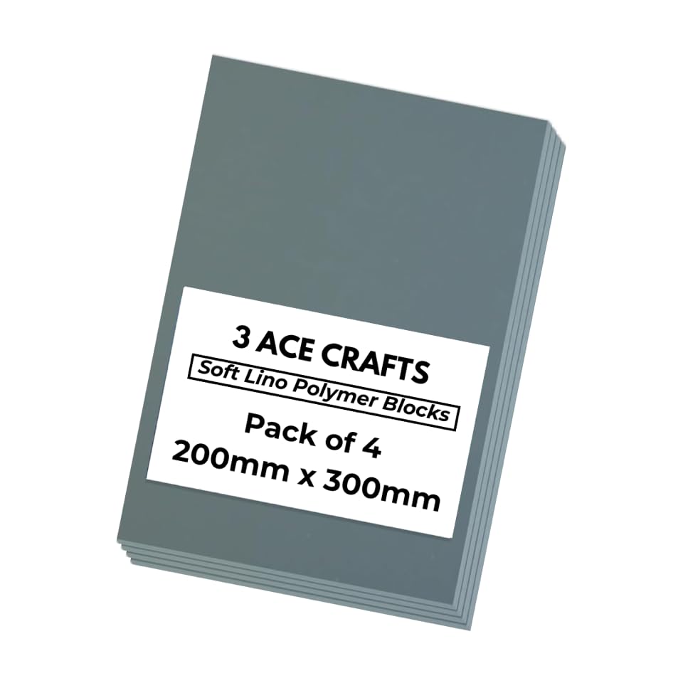 3 Ace Crafts 200mm x 300mm Double Sided Polymer Blocks (pack of 4) - 3.2mm Super Soft Thick Lino Sheets, Polymer Sheets for Printing, Carving Art and Craft, Printing Tiles, Soft Lino Block