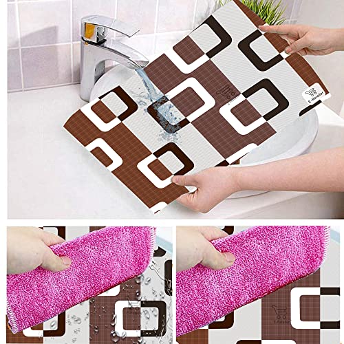 Image of Set of 1 Pc Fridge Top Cover with 6 Utility Pockets and 3 Pc Fridge Mats (Brown, Set of 4)