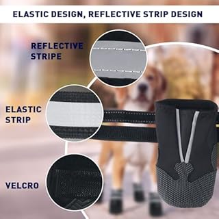 REESTBOO Dog Boots, 4 Pcs Waterproof Dog Shoes Pet Rain Boots with Reflective Straps & Anti-Slip Soles, Doggie Paw Protectors Pet Running Shoes for Outdoor Indoor Wearing (Black, L)
