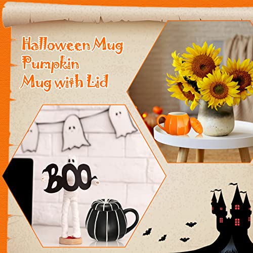 Romooa Pumpkin Shaped Mug Thanksgiving Fall Coffee Mug With Lid 2 Pieces Mug Ceramics Coffee Mug Cute Tea Coffee Cups For Halloween Birthday Wife Mom Girl Friends Teacher Boy, Orange And Black #TOP6