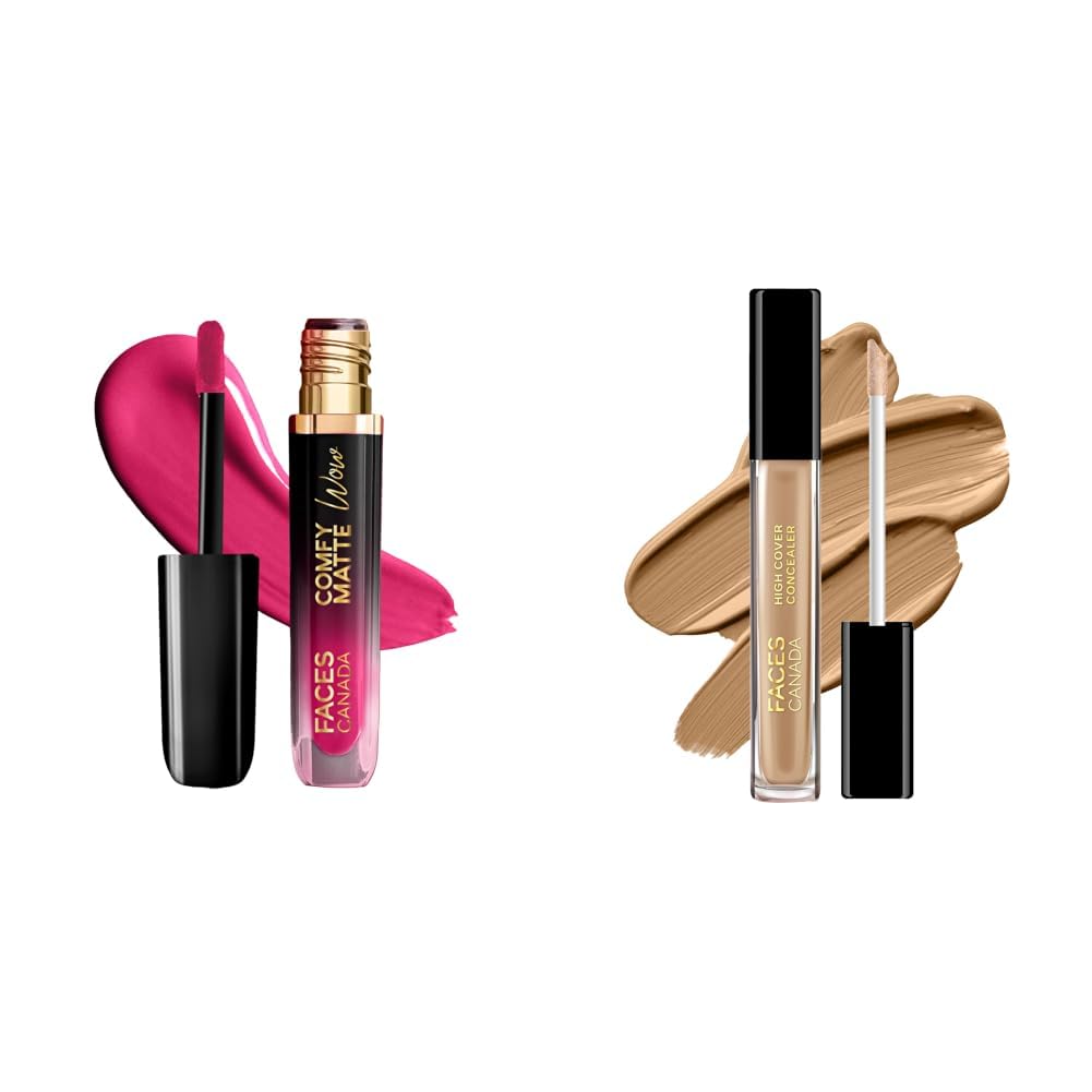 FACESCANADA Comfy Matte Wow Liquid Lipstick - Fuschia Fun 06 (Pink) 3.8ml & High Cover Concealer - Honey Creme 02, 4ml-image-11