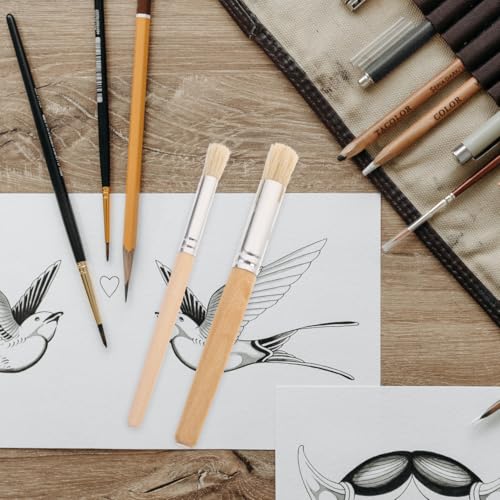 HEALLILY Template Brush Set 6 Pieces with Synthetic Bristles for Even Paint Application and Easy Cleanup Includes Zipper Case for Organized Storage Ideal for Face Painting Crafts and Fine Art Projects