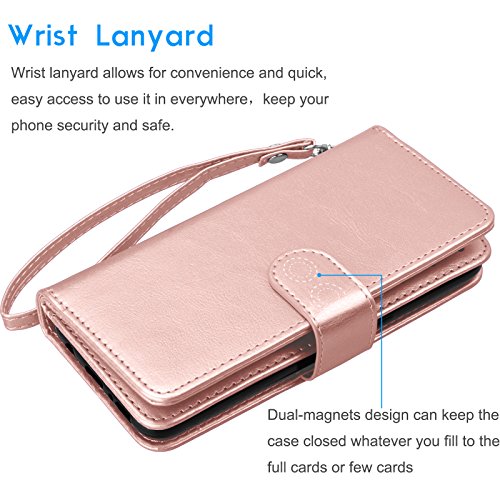 Tekcoo Wallet Case For Lg Stylo 4 / Lg Q Stylus/Lg Stylo 4 Plus, Pu Leather Id Cash Credit Card Slots Holder Purse Carrying Folio Flip Cover [Detachable Magnetic Hard Case] & Kickstand - Rose Gold #TOP5