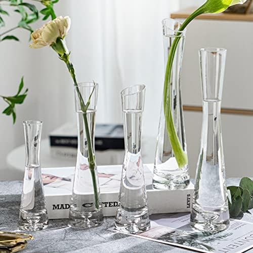 Clear Bud Vase Small Glass Flower Vase Vintage Style Wedding Table Decor Single Stem Vase for Home Office Wedding Decor