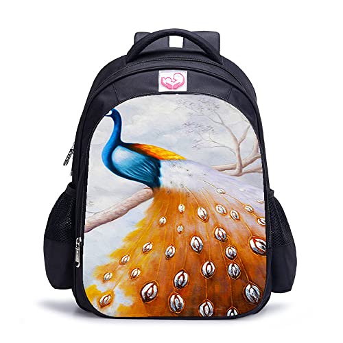 Sac à dos scolaire paon 3D grand cartable enfant et adulte 41x28x12 cm