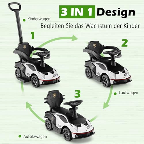 COSTWAY Rutschauto Lamborghini, Rutschfahrzeug mit Schiebstange & Stauraum, Schiebeauto mit Lenkrad & Hupe & Motorsound, 3-in-1 Rutscher Auto für Kinder ab 1 Jahr – Bild 4