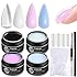 Fcozpjk Builder Gel for Nails, 4 Colors Thickening Builder Nail Gel Clear Milky White Baby Blue Camouflage Apex Building Nail Strengthener Gels Kit with Brush Pen Dual Forms UV Cure Extension Manicure