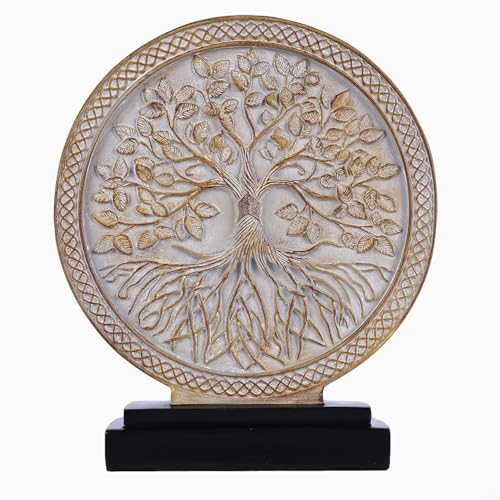 DOVDOV Circular Tree of Life Decorative Sculpture, Wood-Effect Home Decor Statue, Modern Art Home Decor Suitable for Office Bookshelves, Coffee Tables, and countertops as Decorative Accents.
