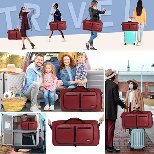 Image of Fmeida 65L Duffle Bag Foldable Travel Duffel Bags for Men Women Travel Bag | Shoes Compartment, 65L Large Capacity, Foldable, Packable, Water Repellent, Tear Resistant, for Traveling Gym Overnight Camp