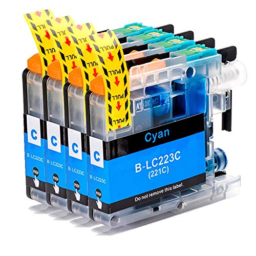 Ouguan® Cartuchos de Impresora Brother LC223 LC223XL Compatible para Brother MFC-J480DW DCP-J562DW MFC-J4420DW DCP-J4120DW MFC-J5320DW J880DW J680DW J4620DW J4625DW -4 Cian