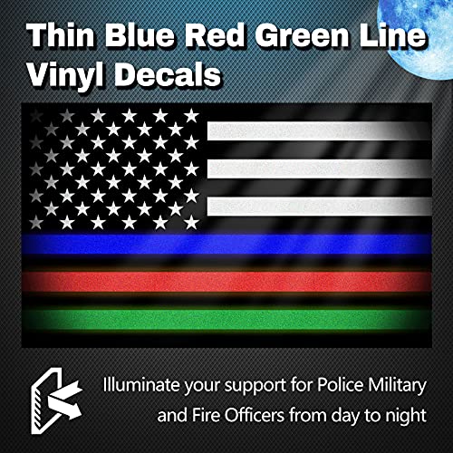 Creatrill Reflective Thin Blue Red Green Line Decal Matte Black – 3 Packs 3X5 In. American Usa Flag Decal Stickers For Cars, Trucks, Hard Hat, Support For Police Fire Officers Military Troops #TOP2