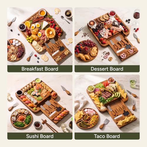 Image of SMIRLY Charcuterie Board Set with Serving Accessories, Bamboo Brown