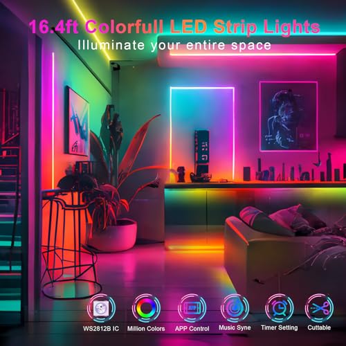 Image of WS2812B IC RGB 5050SMD Individually Addressable LED Strip Light 150LEDs 16.4FT 30LEDs /M Flexible Black FPCB Light, Full Color LED IP65 DC5V (Power Supply&Controller Not Included)