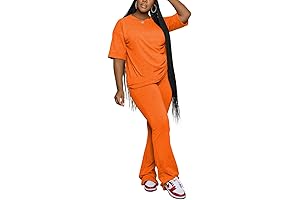 PINSV Orange Flare Pants Sets for Women - Vibrant and Style-Conscious Two-Piece Lounge Sets