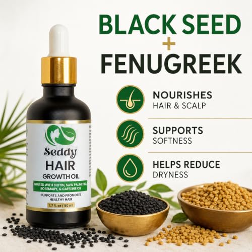 Image of Seddy Hair & Scalp Nourishing Oil with Caffeine, Rosemary, Castor, Biotin, Peppermint, Argan & Jojoba Oils | Lightweight Leave-In Hair Care Oil for Dry, Damaged & All Hair Types |1.7 fl oz (Pack of 3)