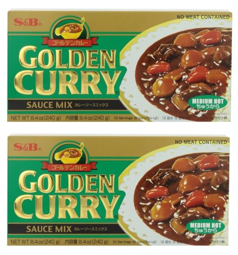 S&B Golden Curry Medium Hot 220g Authentic Japanese Curry Sauce Mix In Block Rich & Aromatic Easy to Cook- Pack of 2