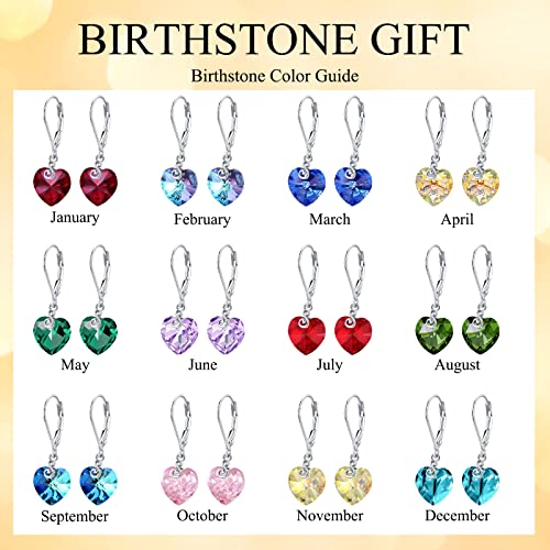 Heart Earrings For Women 925 Sterling Silver Birthstone Earrings Austrian Crystal Dangle Leverback Earrings Gifts For Mother's Day Graduation #TOP1