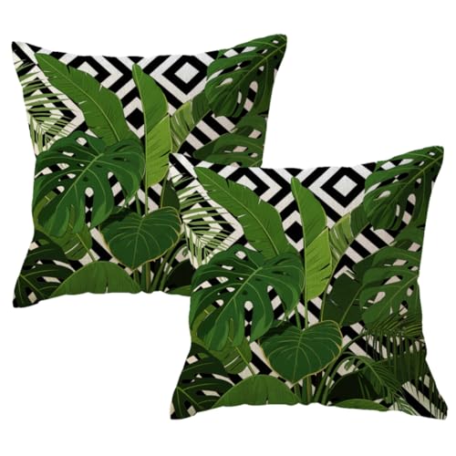 ULOVE LOVE YOURSELF 2Pack Tropical Green Leaves Throw Pillow Cover with Geometric Background Home...