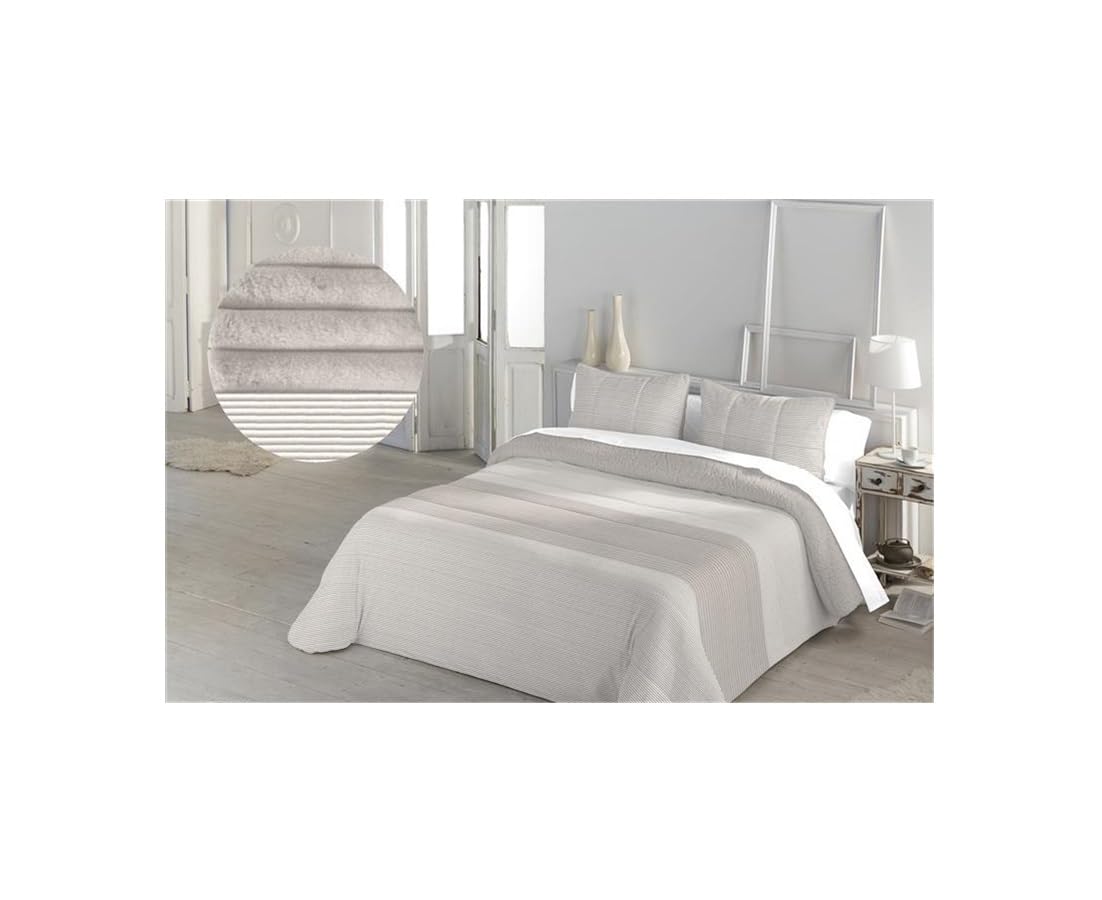 Catotex Edredón Comforter Micro-Sherpa con Borreguito, Modelo: Rune, Color: Beige, Medida: 235x260 cm (Cama de 135/140 cm).