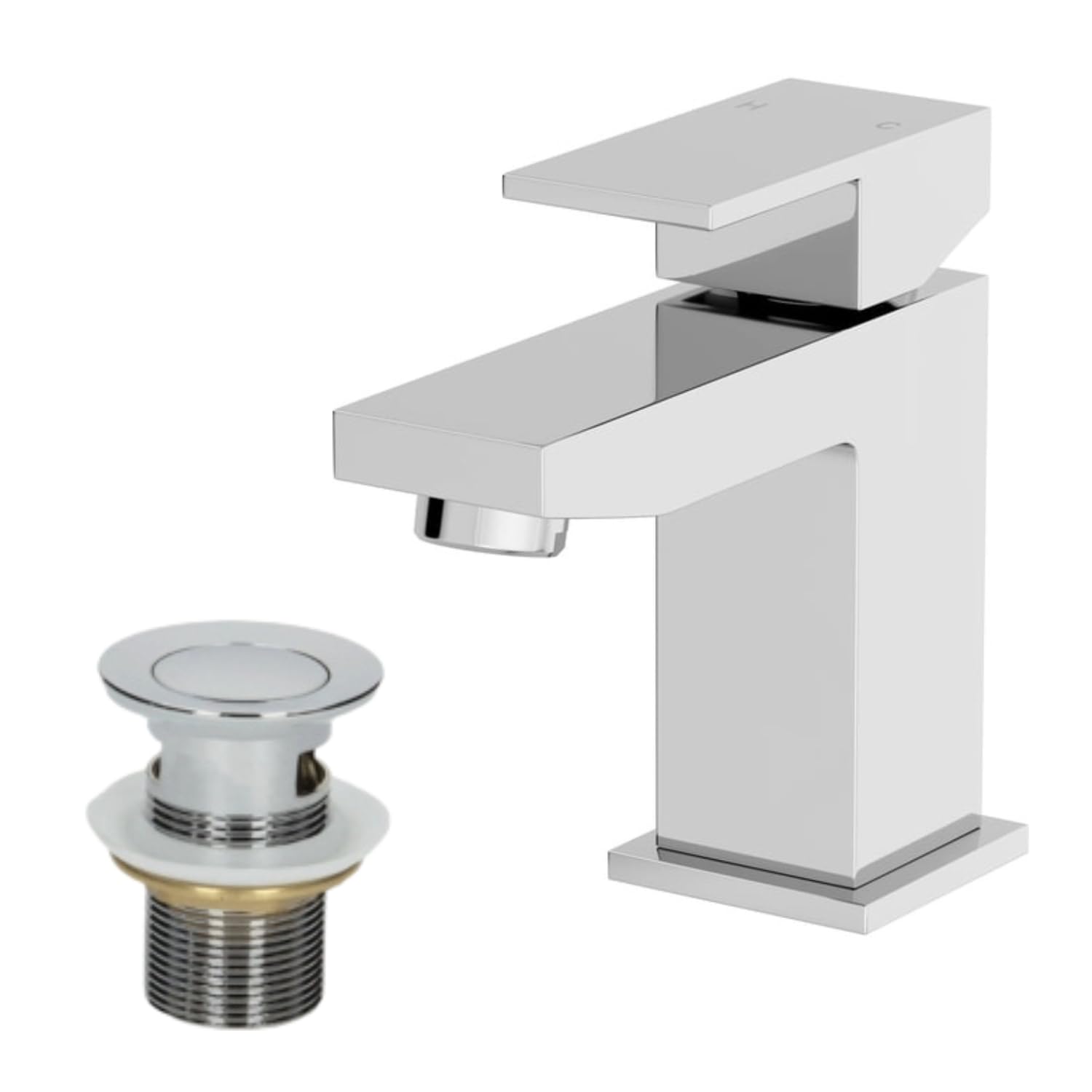 Architeckt Chrome Architeckt® Ibbardo Bathroom Cloakroom Mini Basin Sink Mixer Tap And Waste Set Deck Mounted Square Single Lever Handle Modern,