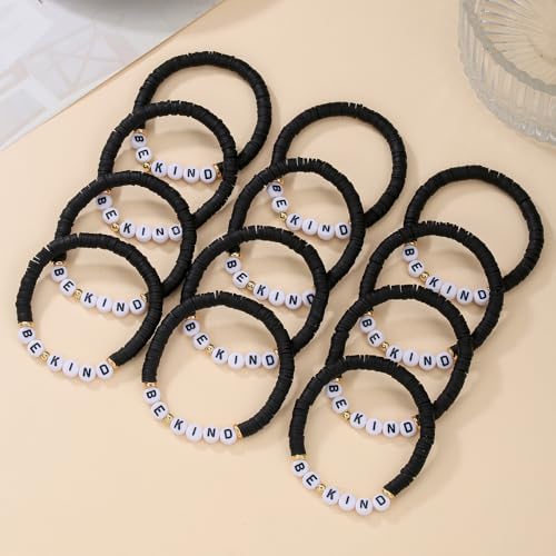 12 Pcs Be Kind Letter Clay Beaded Bracelets Set for Women Jewelry2