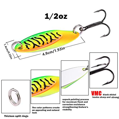 SUNMILE Fishing Spoons Lure with VMC Treble Hooks Casting Metal Fishing Lures Blade Baits for Trout Bass Pike Walleye Salmon Lure(mixcolor 4pcs, 1/2oz) - Thumbnail 3