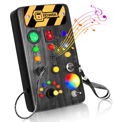 Image of TINTECUSA Busy Board Montessori Toys for Toddler, Wooden Sensory Board Switch Toy with Color-Changing LED Light Up Travel Toys Educational Plane Travel Activity for 1-6 Year Old Girls & Boys Gifts