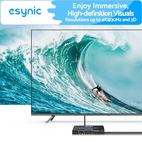 eSynic HDMI Splitter 1 Entrada 4 Salidas, Divisor HDMI 4K@30HZ Monitores Duales, HDCP 1.4 Hdcp Bypass Splitter, Caja de Metal para Fire Stick, PS4, Reproductor de BLU-Ray, etc. - imagen 2
