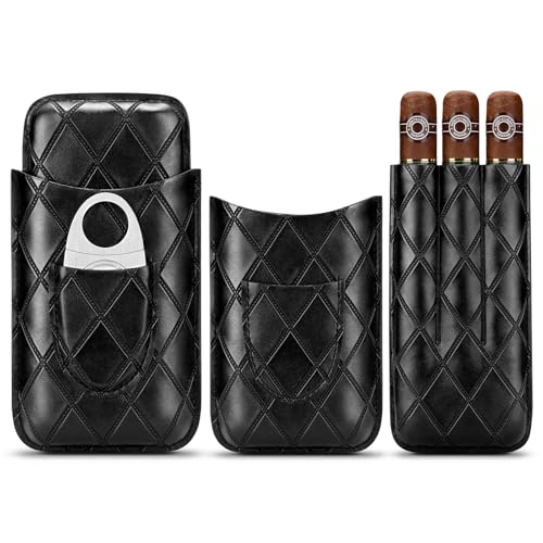 Étui à cigares en Cuir, 3 tubes de voyage portable cave à cigares avec Coupe-Cigare en Acier Inoxydable(Noir)