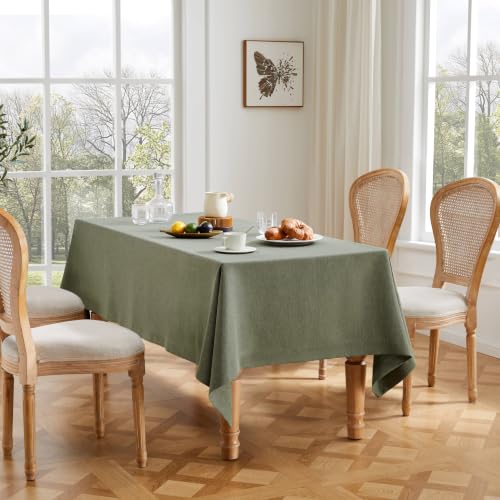 ZeeMart Linen Textured Rectangle Table Cloth, 52x70 Inch Dusty Olive