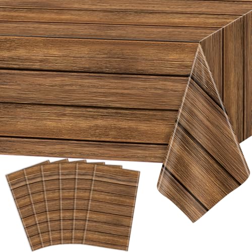 HCJDI 6 Pack Wood Grain Tablecloth Rustic Wood Table Covers Rectangle Brown Table Decoration Vintage Farmhouse Tablecloths for Cowboy Western Barn Birthday Baby Shower Party Supplies 51 x 86 Inch (6)