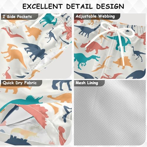 Boys Swim Trunks Quick Dry Dinosaur Beach Board Shorts with Mesh Lining Youth Swimwear 2-12T3