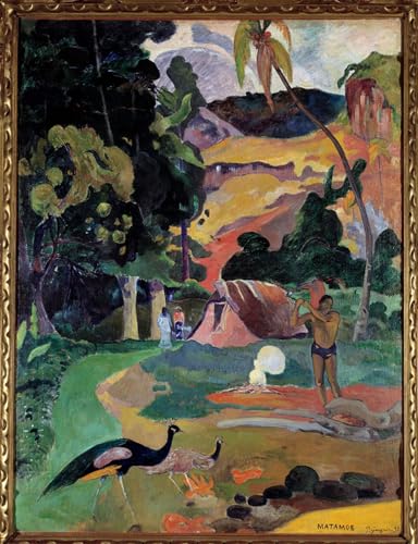 IPLUPJDY Pintura Mural Cuadro en Lienzo Lienzo Para Pared Matamoe o Paisaje con pavos reales Vista de un paisaje en Tahití de Paul Gauguin para la Decoración del Hogar del Dormitorio 60x90cm