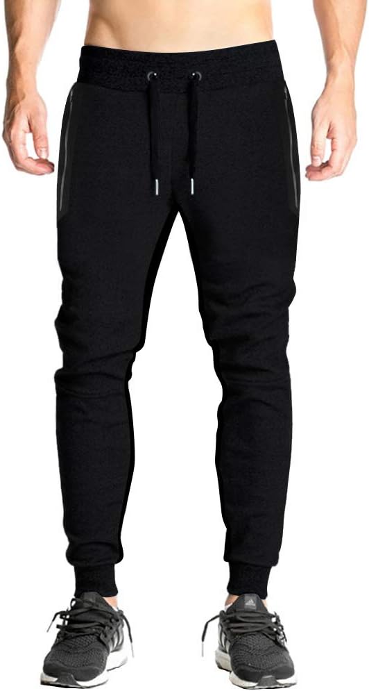 FASKUNOIE Men's Joggers Slim Fit Cotton Running Pants Sports Sweatpants with Long Zipper Pockets
