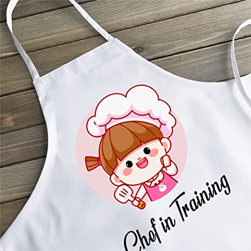 Image of Baby Girls White Polycotton Chef Apron with Cap Costume for Photoshoot, Fun, Activity, etc.